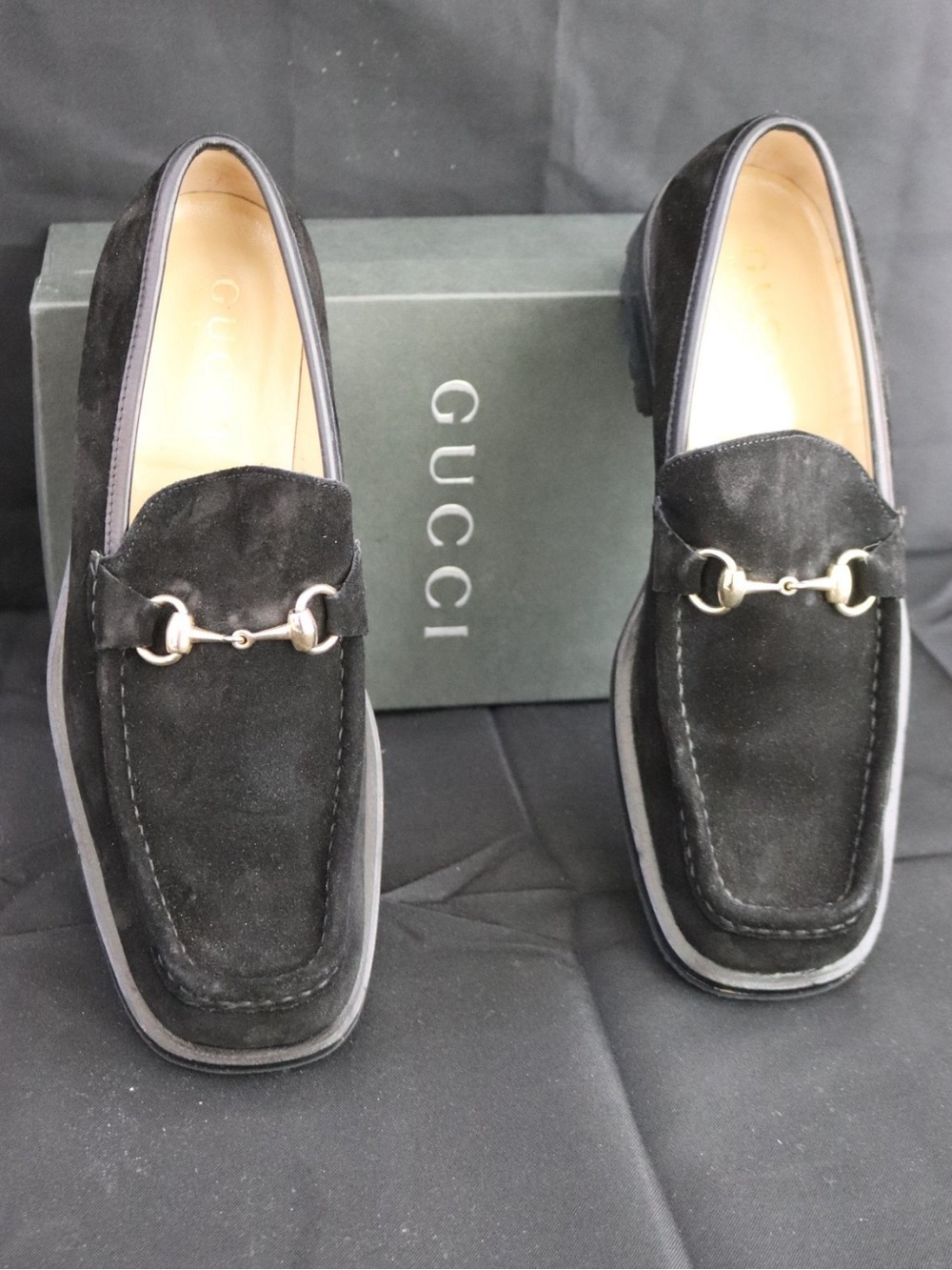 Gucci Black Suede Horsebit Slip-On Loafers